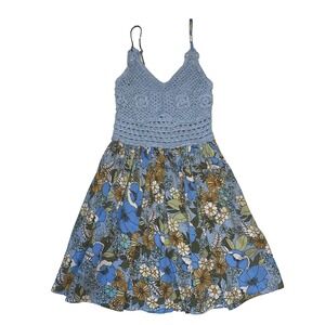 B.O.G Collection Floral Mini Dress Crotchet Top Spring Summer Women's Size S